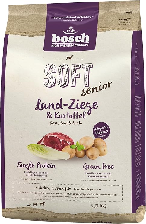 Bosch HPC SOFT Senior Goat & Potato | semi-moist dog food for older, nutritionally sensitive dogs of all breeds | Single protein | Grain Free, 2.5 kg