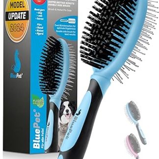 Bluepet Double Decker Bristles and Pin Dog Brush and Cat Brush, De-tangling and Smoothing, Dog Comb