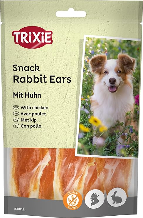 TRIXIE Rabbit Ears with Chicken - Gluten-Free Dog Snack - High Meat Content - 80 g - 31808