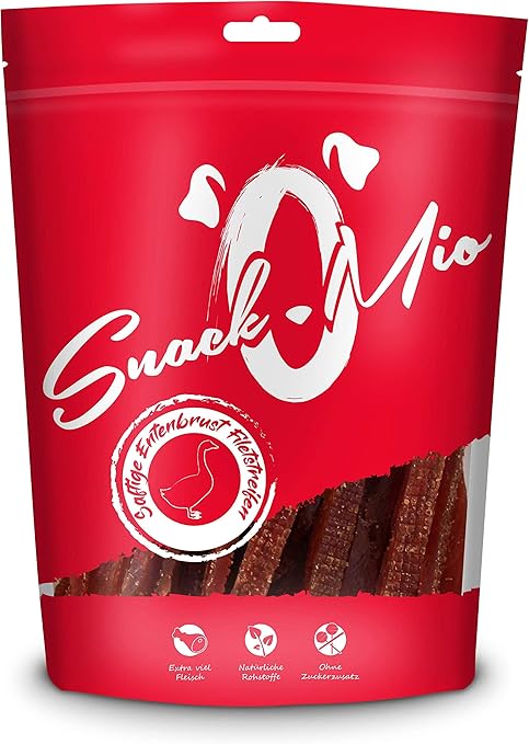 SnackOMio Premium Dog Snack, Juicy Duck Breast Fillet Strips, Grain-Free, Pack of 1 (1 x 500 g)