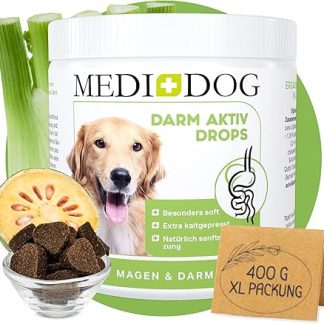 MEDIDOG Intestinal Active Drops - 400 g - Cold Pressed Drops for All Dogs - Supports Grass & Fecing, Diarrhoea and Vomiting - with Inulin, MOS, Fennel, Psyllium Husks