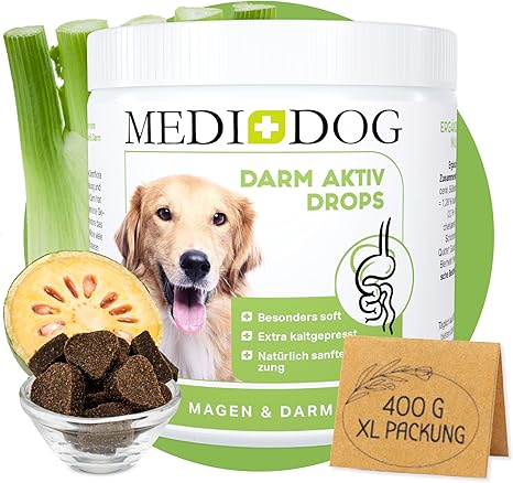 MEDIDOG Intestinal Active Drops - 400 g - Cold Pressed Drops for All Dogs - Supports Grass & Fecing, Diarrhoea and Vomiting - with Inulin, MOS, Fennel, Psyllium Husks
