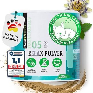 FAVLY Relax Powder Soothing Agent for Dogs 250 g - Grain-Free Supplementary Food for Natural Calming for Stress & Anxiety - with Melissa, L-Tryptophan & Passion Flower