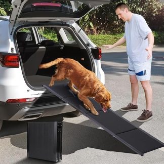 FASNATI Dog Ramp Car Foldable with Lightweight Aluminium Frame & Non-Slip Surface, Foldable Dog Stairs for Medium and Large Dogs, Suitable for Car & SUV