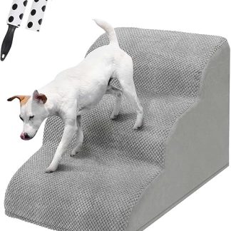 LIANTRAL Dog Stairs for Small Dogs, 3 Steps Dog Stairs for Bed and Sofa, Made of High Density Sponge, Cat Stairs Dog Ramp with Removable, Washable Cover and Pet Hair Remover Roll, 40 cm High