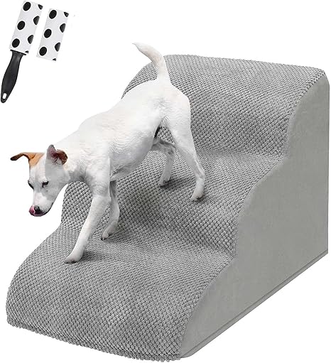 LIANTRAL Dog Stairs for Small Dogs, 3 Steps Dog Stairs for Bed and Sofa, Made of High Density Sponge, Cat Stairs Dog Ramp with Removable, Washable Cover and Pet Hair Remover Roll, 40 cm High