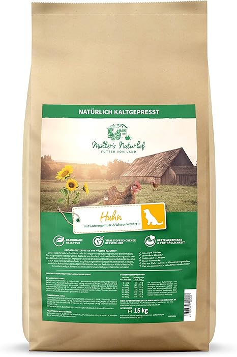 Müllers Naturhof Dry Food for All Dog Breeds, Traditionally Produced Using Garden Vegetables and Meadow Herbs, 15 kg