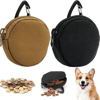 Pack of 2 Portable Food Bags, Dog Training Small, Dog Treat Bag, Pet Walking Bag for Dogs and Cats, Reusable for Travel, Walking Pets, Can Be Coins, Keys, Black, Khaki