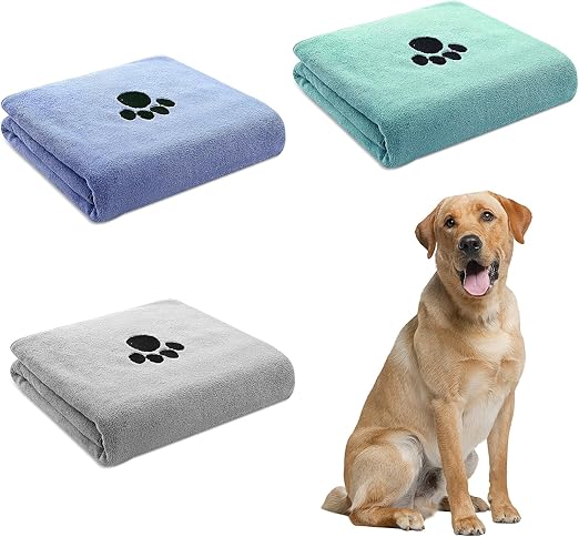 QYRDBGY Dog Towel, Pack of 3 Hand Towels, 75 x 35 cm, Microfibre Dog Towel, Extra Absorbent Towels for Small Medium Large Dogs or Other Pets