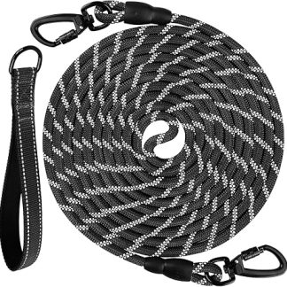 Joytale Recall Lead for Dogs, Strong Dog Lead for Large Medium Dogs, Reflective 5 m 10 m 15 m 20 m Long, Padded Handle, Lockable Carabiner (Black, 10 m)