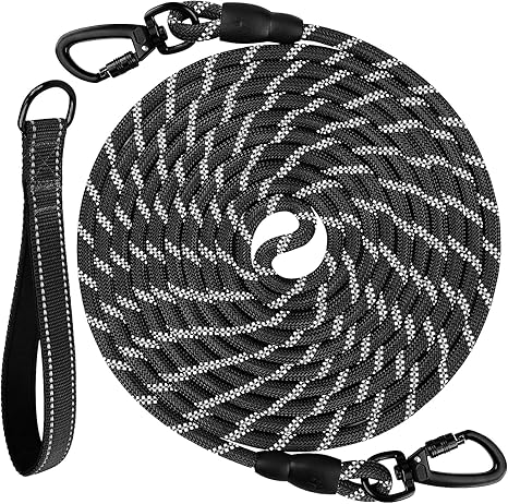 Joytale Recall Lead for Dogs, Strong Dog Lead for Large Medium Dogs, Reflective 5 m 10 m 15 m 20 m Long, Padded Handle, Lockable Carabiner (Black, 10 m)