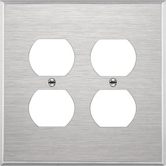 ENERLITES Double Duplex Socket Metal Wall Plate, Stainless Steel Outlet Cover, Corrosion Resistant, 430 Stainless Steel, Medium Size 2 Gang 12.4 x 12.5 cm, UL Listed, 7722M, Silver