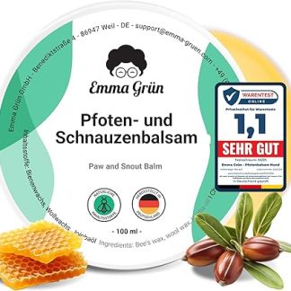 Emma Grün® Paw Balm 100 ml - Regenerates & Strengthens Cracked Animal Noses & Paws - With Jojoba, Propolis & Beeswax - Natural Paw Protection & Paw Care - Dog Paw Balm Made in Germany