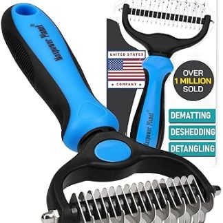 Maxpower Planet Double-Sided Dog Brush, Cat Brush for Long Hair, Undercoat Pet De-Matting Brush for Small to Large Dogs and Cats, Grooming Brush, Extra Wide, Blue