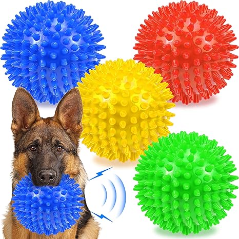 Ousiya Pack of 4 12 cm Dog Balls for Large Dogs, Spiky Dog Balls for Medium, Large Dogs, Durable Dog Toy for Aggressive Chewing