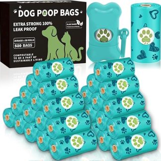 RDDAIPE Dog Waste Bags 520 Pieces (26 Rolls) with Dispenser, Waste Bags for Dogs, Dog Bags Poo Bags, Poop Bags for Dogs, Leak-Proof, Extra Large, Thick, Light Lemon Fragrance
