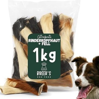 BREERs Dried Cattle Scalp with Fur for Dogs 1 kg Grain-Free Made in Germany Treats Dog Chew Items Chew Items Large Dogs