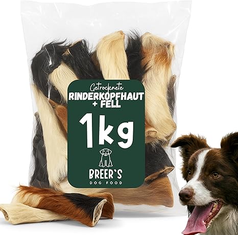 BREERs Dried Cattle Scalp with Fur for Dogs 1 kg Grain-Free Made in Germany Treats Dog Chew Items Chew Items Large Dogs