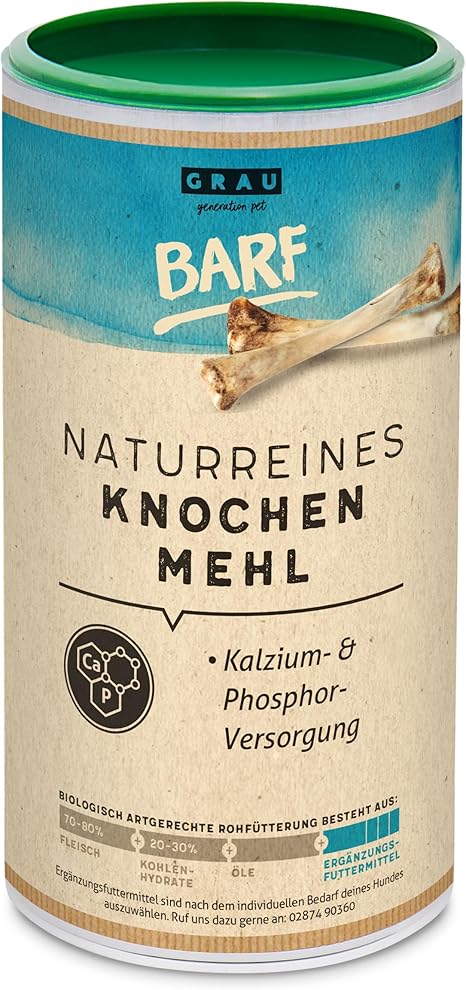 GRAU - The Original - 100% Natural Beef Bone Meal, Natural Calcium for Bone Building and Joints, Pack of 1 (1 x 800 g), Supplementary Feed for Dogs and Cats