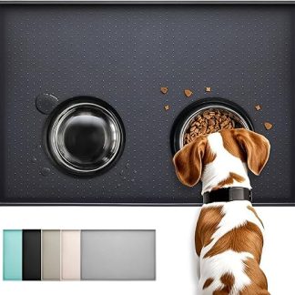 Conlun Dog Feeding Mat, Cat Feeding Mat, Non-Slip Design, 100% Waterproof Pet Food Mat, Raised Edge to Avoid Leakage of Water or Food, Dishwasher Safe