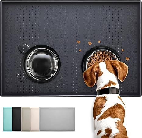 Conlun Dog Feeding Mat, Cat Feeding Mat, Non-Slip Design, 100% Waterproof Pet Food Mat, Raised Edge to Avoid Leakage of Water or Food, Dishwasher Safe