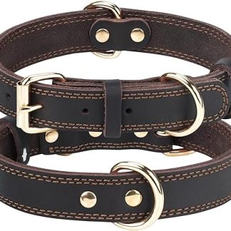 Joytale Leather Dog Collar for Large Dogs, Soft Genuine Leather Dog Collar Durable and Adjustable, Brown, L