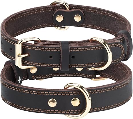 Joytale Leather Dog Collar for Large Dogs, Soft Genuine Leather Dog Collar Durable and Adjustable, Brown, L
