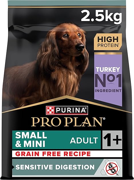 Pro Plan Grain Free Small & Mini Adult Senstive Digestion, Dry Dog Food, Rich in Turkey, Pack of 1 (1 x 2.5 kg)