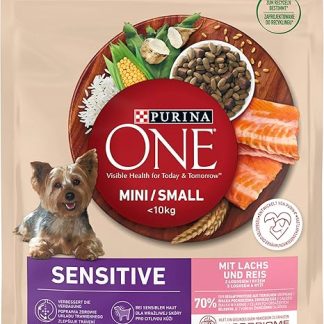PURINA ONE Mini/Small Delicate Dry Dog Food for Small Dogs, Rich in Salmon and Rice, Pack of 8 (8 x 800 g)