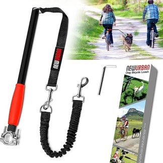 NEWURBAN - Bicycle leash for dogs - Easy to install and disassemble - Hands-free dog bike - Training leash for training, jogging, cycling and outdoor - Safe with pets - Red handle