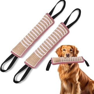 ADAKEL Pack of 2 Biting Sausages for Dogs, Jute Biting Sausage with 2 Handles, Tug of War and Tug Games for Dogs Training K9 IGP IPO Obiedence Schutzhund Dog Sports