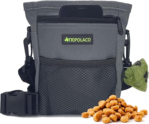 TRIPOLACO Dog Treat Pouch - Durable Treat Pouches for Pet Training with Multi-Pockets, Built-in Poop Bag Dispenser, Large Capacity for Kibble, Toys & Phone - Ideal Treat Bags for Walks & Training