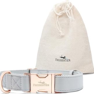 FREUDENTIER Vegan Leather Dog Collar - Gift Bag - Soft, Adjustable & Robust - Collar for Medium & Large Dogs