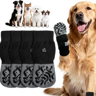 Non-Slip Dog Socks Non-Slip 2 Pairs Non-Slip Socks for Dogs, Dog Socks for Dogs with Adjustable Straps Non-Slip Socks Dog for Scratches/Heat/Cold for Small, Medium, Large (S)
