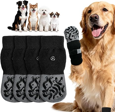 Non-Slip Dog Socks Non-Slip 2 Pairs Non-Slip Socks for Dogs, Dog Socks for Dogs with Adjustable Straps Non-Slip Socks Dog for Scratches/Heat/Cold for Small, Medium, Large (S)