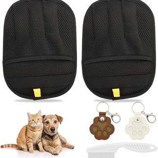 ZABARE Pet Hair Remover Gloves, Pack of 2 Upgraded Detection Electrostatic Thickening Gloves (2 Gloves with 2 Animal Hair Keyrings, 1 Comb) for Clothes, Sofa, Carpet