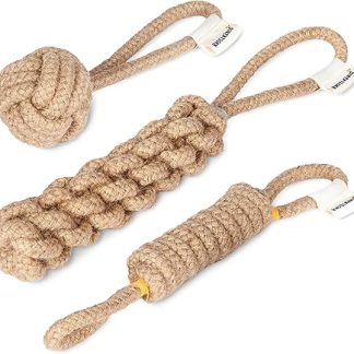 Rudelkönig Dog Rope Toy - Set of 3 Tug Toys Dog - Dog Rope Made of 100% Natural Cotton - Rope Toy for Dogs