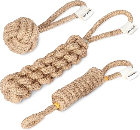 Rudelkönig Dog Rope Toy - Set of 3 Tug Toys Dog - Dog Rope Made of 100% Natural Cotton - Rope Toy for Dogs