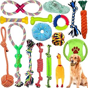 Amzeeniu Dog Toy, 16 Pieces Rope Ball Dogs Robust Teeth Chewing Durable Toy Dental Training Set for Small Medium Dog Interactive Play Set Indestructible Cotton Knot Tau Animal