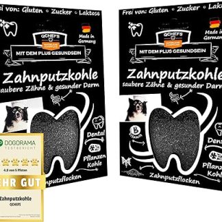 QCHEFS Pack of 2 Toothbrush Charcoal for Dogs Powder for Dental Care and Intestinal Health at the Same Time for Vomiting, Flatulence and Diarrhoea