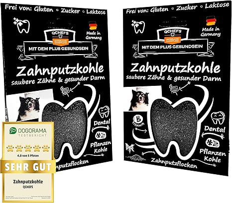 QCHEFS Pack of 2 Toothbrush Charcoal for Dogs Powder for Dental Care and Intestinal Health at the Same Time for Vomiting, Flatulence and Diarrhoea