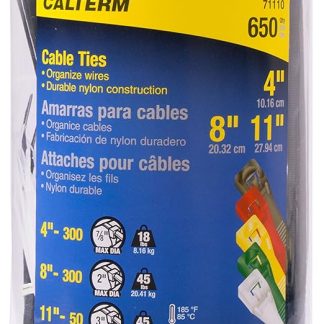 Calterm 71110 4 in, 8 in, 11 in. Assorted Nylon Cable Ties, Black & Natural