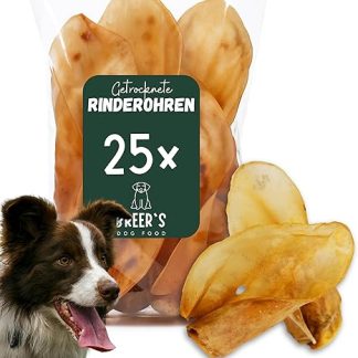 BREERs Dried Beef Ears for Dogs, Pack of 25, Made in Germany, Chew Item for Large and Small