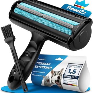FusselZz® Home Premium Lint Roller Black Pet Hair - Self-Cleaning Pet Hair Remover for Cat Hair & Dog Hair Removal, Reusable Cat Hair Remover on Sofa, Carpet & Bed