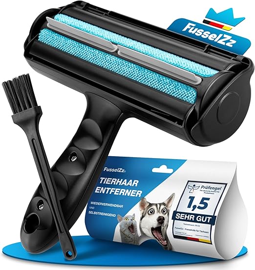 FusselZz® Home Premium Lint Roller Black Pet Hair - Self-Cleaning Pet Hair Remover for Cat Hair & Dog Hair Removal, Reusable Cat Hair Remover on Sofa, Carpet & Bed