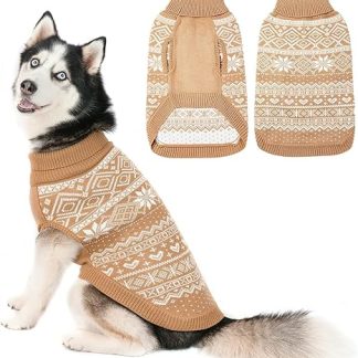 BINGPET Argyle Dog Jumper - Ultra Soft Warm Knitted Jumper for Medium and Large Dog Breeds, Winter Dog Clothes, Thermal Outdoor Jumper - Beige L