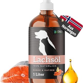 D&O Nature Products Salmon Oil Dogs 1 Litre in Practical Bottle with Pump Dispenser, Cat Grooming with Omega 3 & 6, Norwegian Salmon Oil, 100% Natural, Fish Oil for Dogs, Salmon Oil for Dogs Fish Oil