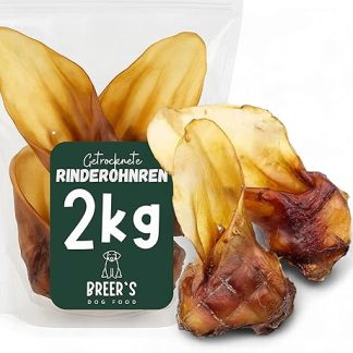 BREERs Dried Beef Ears with Shell for Dogs 2 kg from Own German Production, Chew Item for Large and Small