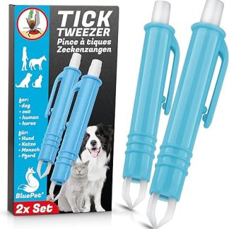 BluePet 2 x automatic tick tweezers as reliable tick tweezers for dogs, cats, horses and people, perfect tick remover for any tick emergency set