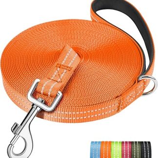 X XBEN Robust and lightweight recall lead for dogs, 3 m, 5 m, 10 m, 15 m, 20 m, 25 m, 30 m, 50 m recall lead with hand strap, long dog lead with metal hooks, reflective running lead for small, medium,